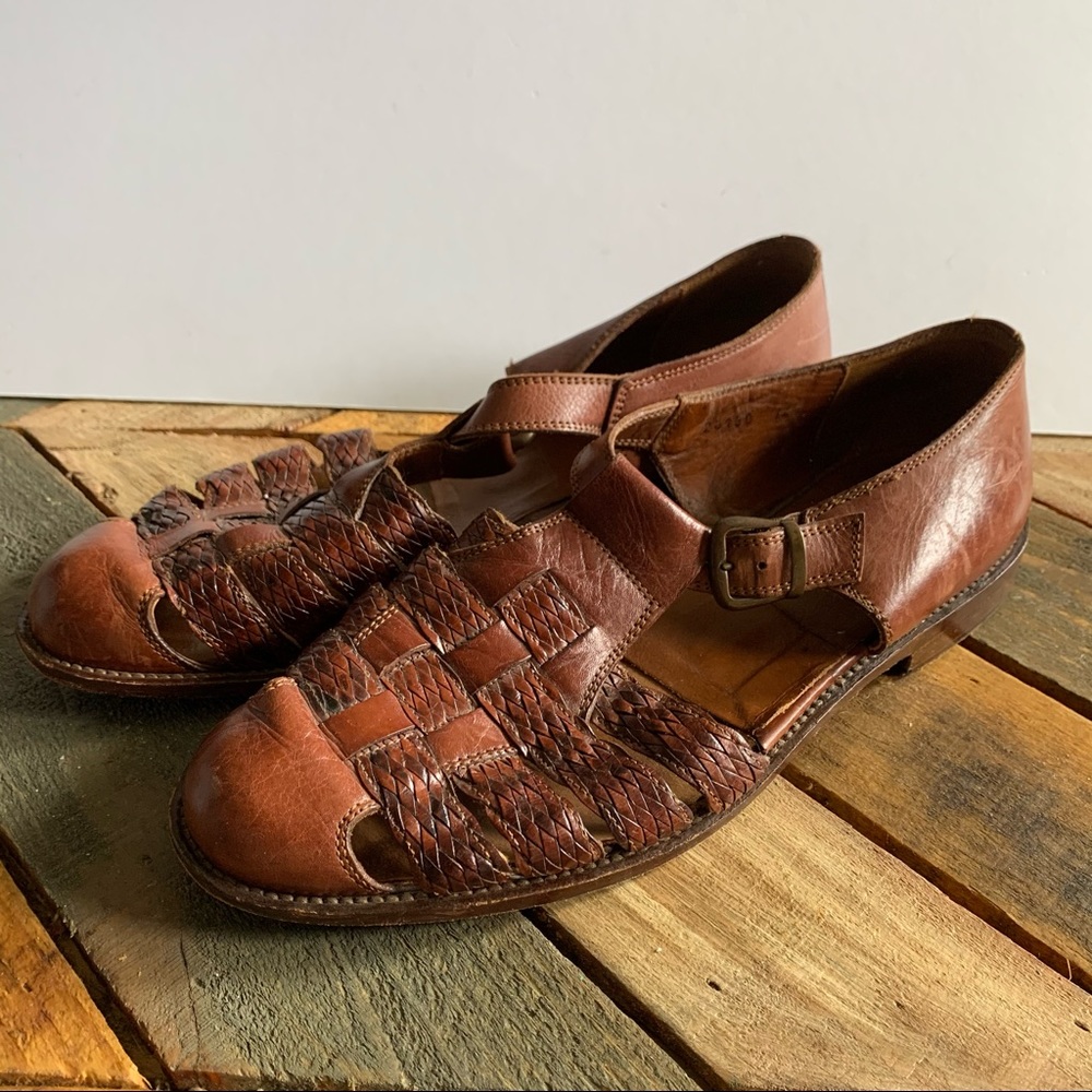 Johnston & Murphy Brown Leather Woven Sandals 12